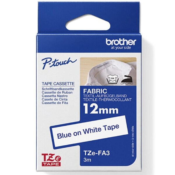 Brother TZE-FA3 Fabric Tape 12mmx3m Blue On White