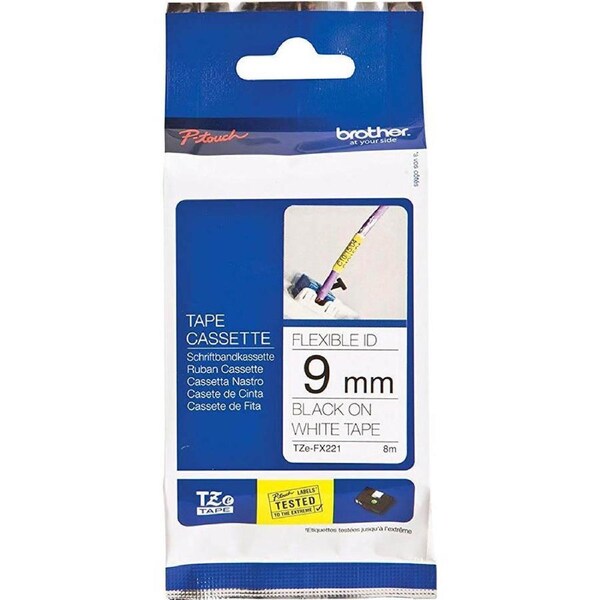 Brother TZE-FX221 Flexible Labelling Tape 9mm Black On White
