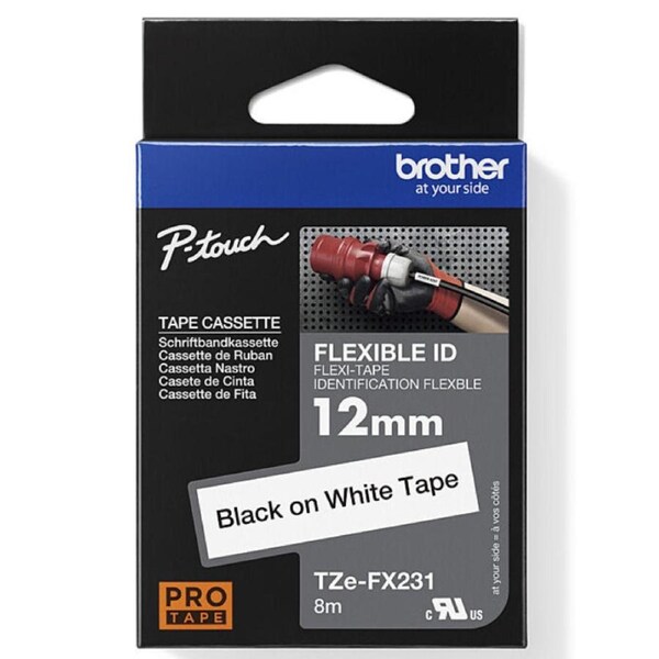 Brother TZE-Fx231 Flexible Labelling Tape 12mm Black On White