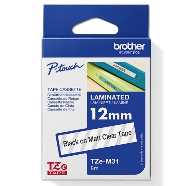 Brother TZE-M31 Labelling Tape 12mm Black On Clear Matte