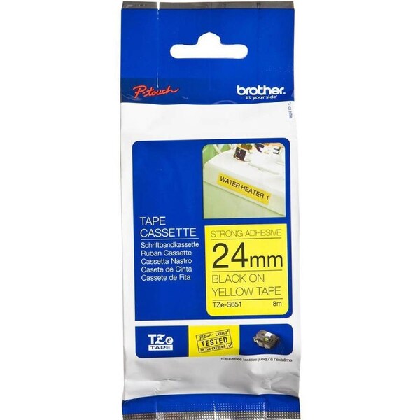 Brother Tze-S651 Strong Adhesive Tape 24Mm Black On Yellow