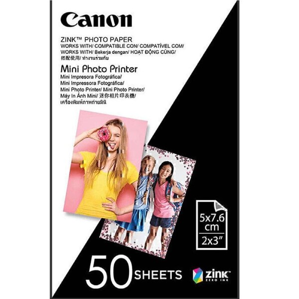 Canon Zink Mini Photo Printer Paper 2x3" Inch White Pack 50 Sheets