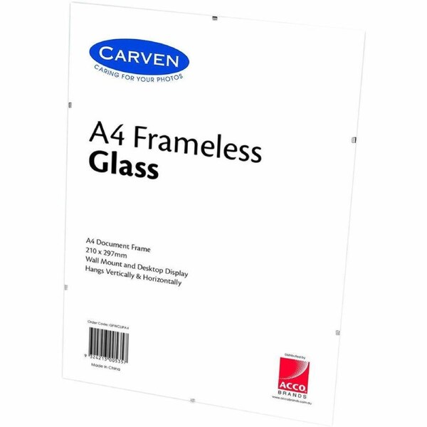Carven Frameless Document Holder A4 Glass No Frame