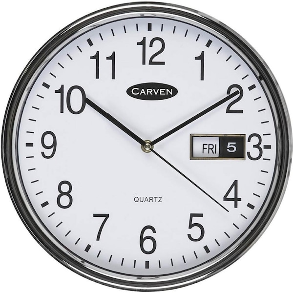 Carven Wall Clock With Date 285mm Silver Frame