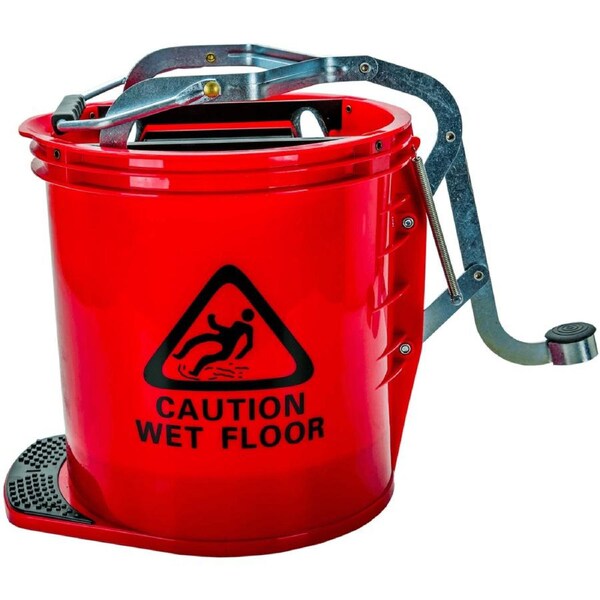 Cleanlink Mop Bucket Heavy Duty With Metal Wringer Red 16 Litre