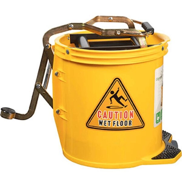 Cleanlink Mop Bucket Heavy Duty With Metal Wringer Yellow 16 Litre