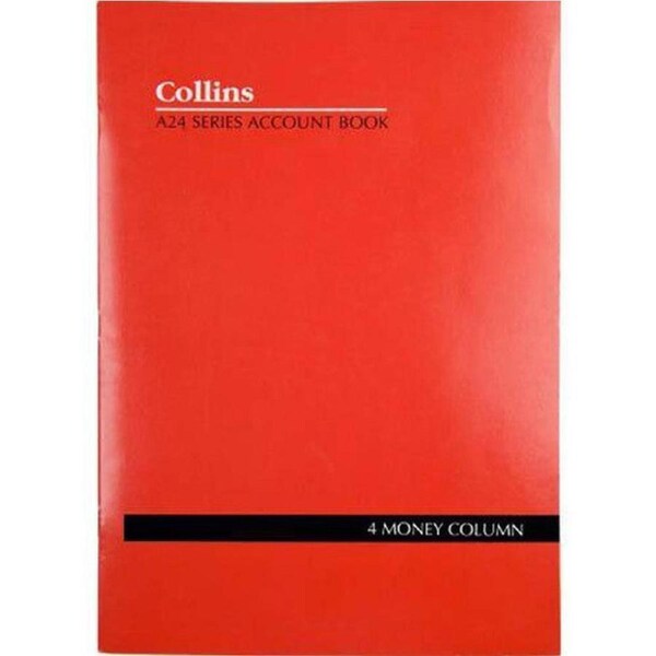 Collins A24 Series Account Book 4 Money Column Feint Ruled Stapled 24 Leaf A4 Red