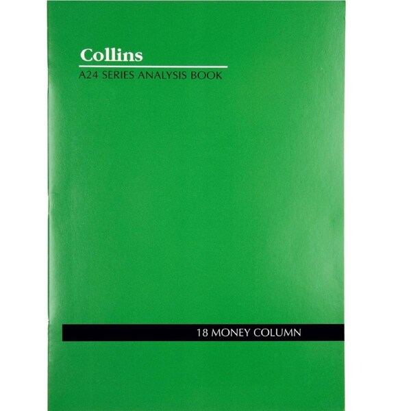 Collins A24 Series Analysis Book 18 Money Column Feint Ruled Stapled 24 Leaf A4 Green