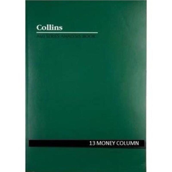 Collins A60 Series Analysis Book 13 Money Column Feint Ruled Stapled 60 Leaf A4 Green