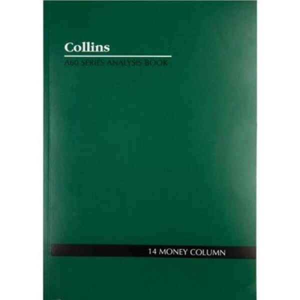Collins A60 Series Analysis Book 14 Money Column Feint Ruled Stapled 60 Leaf A4 Green