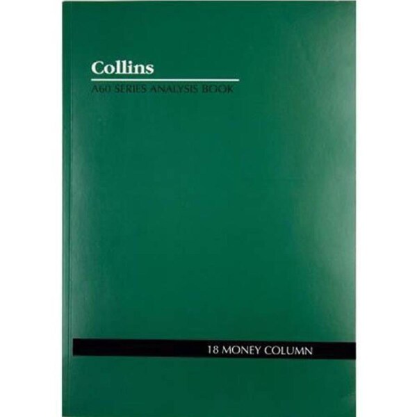 Collins A60 Series Analysis Book 18 Money Column Feint Ruled Stapled 60 Leaf A4 Green