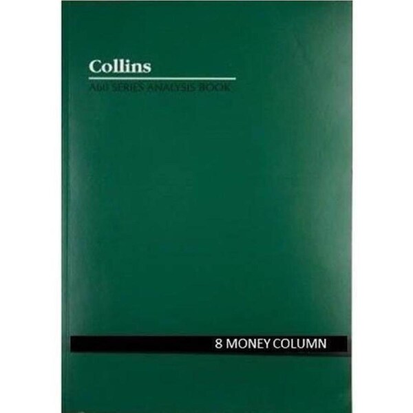 Collins A60 Series Analysis Book 8 Money Column Feint Ruled Stapled 60 Leaf A4 Green