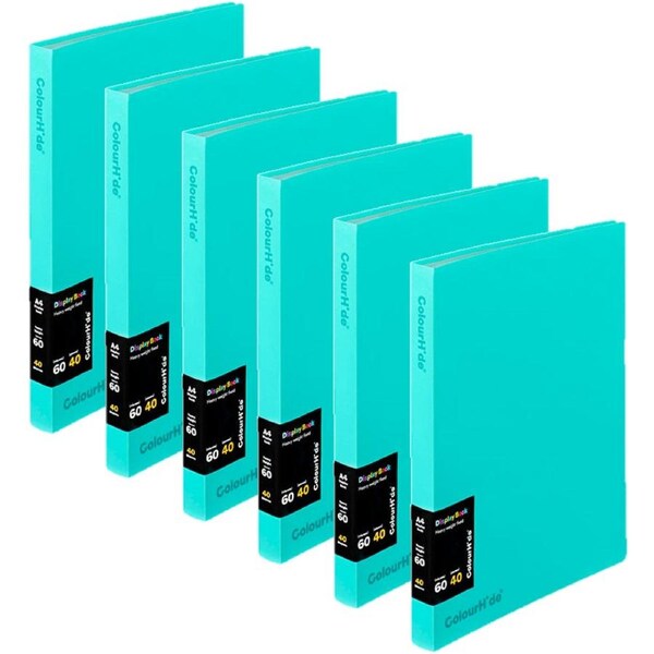 Colourhide Display Book 40 Pockets Sleeves A4 Aqua Blue Pack 6