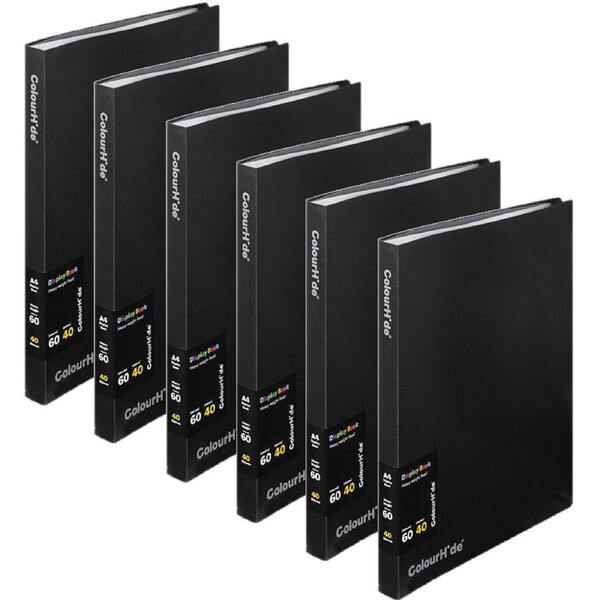 Colourhide Display Book 40 Pockets Sleeves A4 Black Pack 6