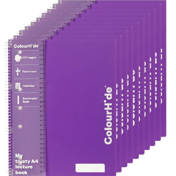 Colourhide Lecture Exercise Notebook 200 Pages A4 Purple Pack 10