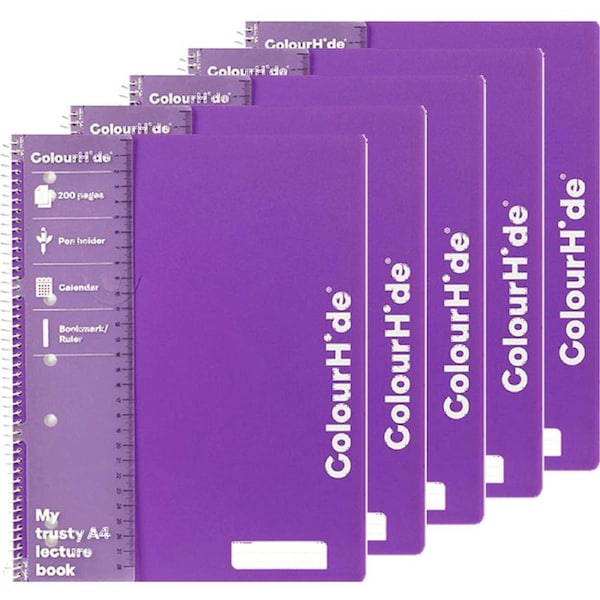 Colourhide Lecture Exercise Notebook 200 Pages A4 Purple Pack 5