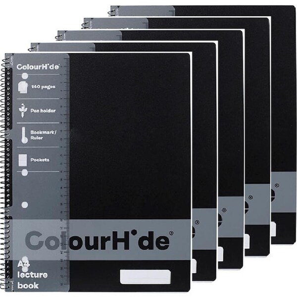 Colourhide Lecture Notebook 140 Page A4 Black Pack 5
