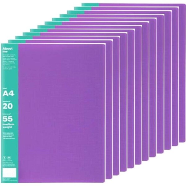 Colourhide My Wingman Display Book 20 Pockets Medium Weight A4 Purple Pack 12