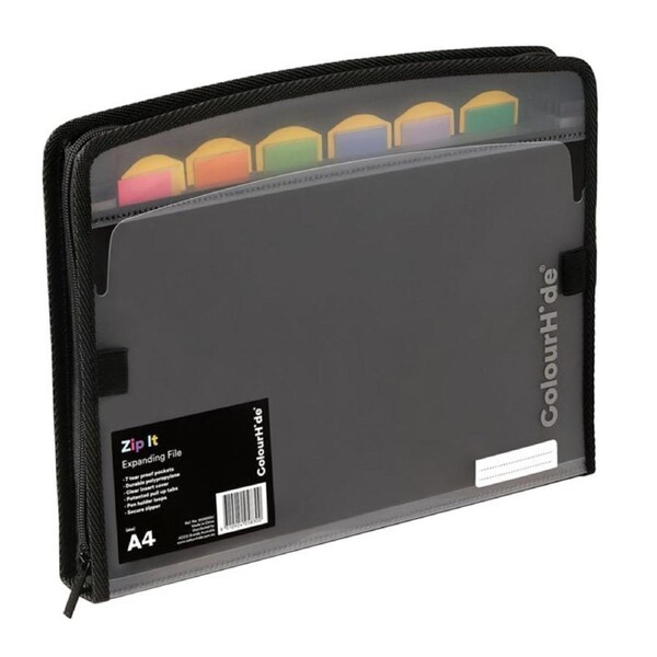 Colourhide Zipit Pp Expanding File 7 Pocket A4 Black
