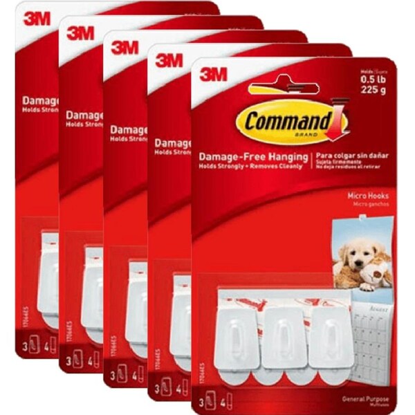 Command Adhesive Micro Hooks White 3 Hooks 4 Strips Pack 5