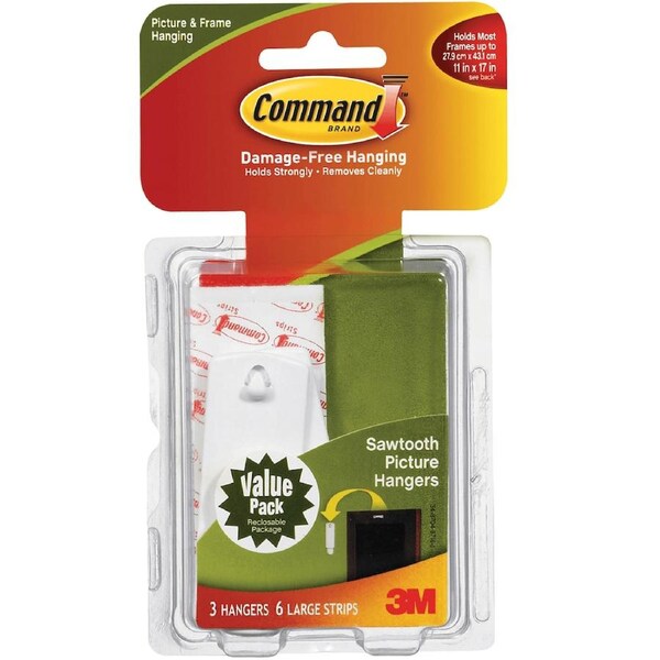Command Adhesive Sawtooth Picture Hangers Pack 3 Hangers And 6 Strips