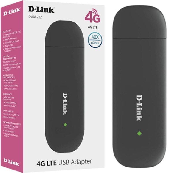 D-Link DWM-222 4G LTE Slim USB Adapter Internet Sim Card