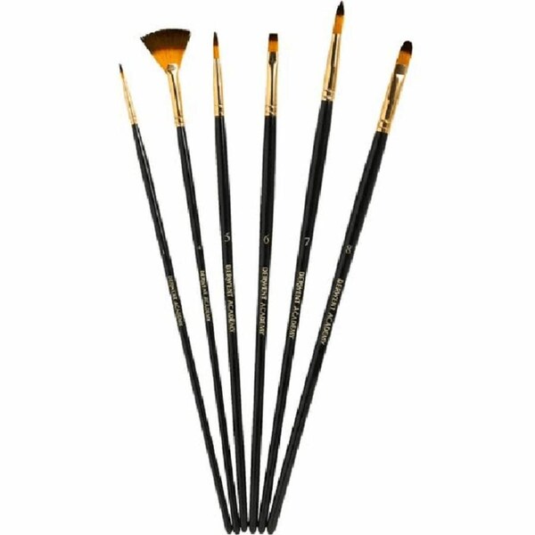 Derwent Academy Taklon Paint Brushes Small Assorted Tips Pack 6