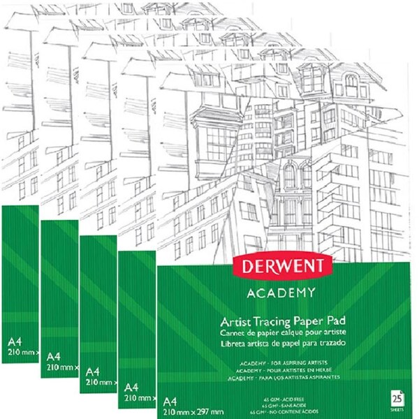 Derwent Academy Tracing Paper Portrait 25 Sheets A4 5 Pack Artists