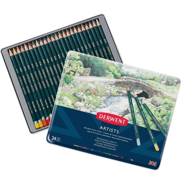 Derwent Artist Colour Pencils Tin 24 Coloured Pencil Professional