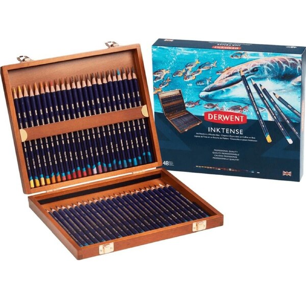 Derwent Inktense 48 Pencils Wooden Box Assorted