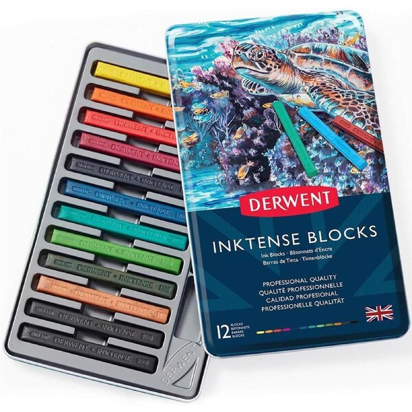 Derwent Inktense Block Assorted Tin 12 Art Blocks WaterColour