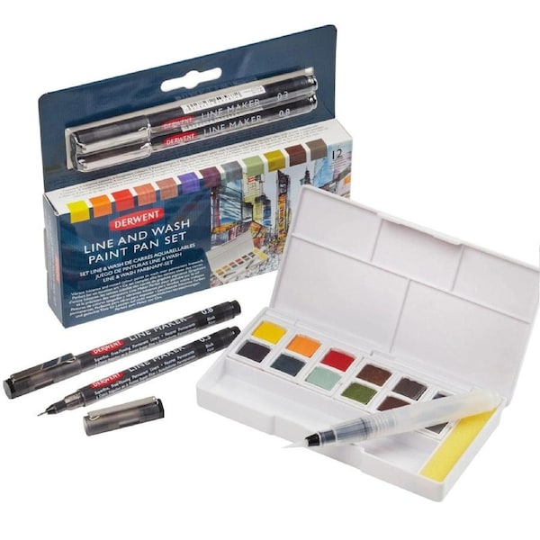Derwent Paint Pan 12 Line and Wash Line Pens Set