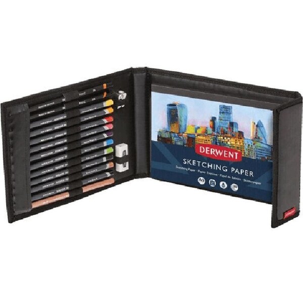 Derwent Procolour Wallet Set Colour Pencils Paper Sharpener Eraser Kit