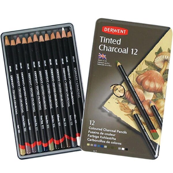 Derwent Tinted Charcoal Pencils Tin 12 Set