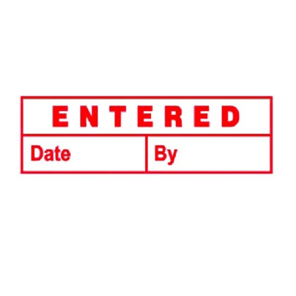 Deskmate Pre-Inked Stamp Entered Date By Boxes Red