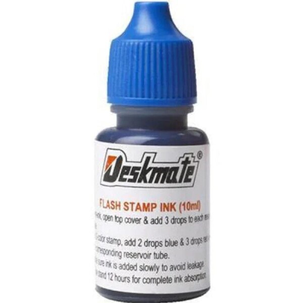 Deskmate Stamp Ink Refill 10mL Bottle Blue