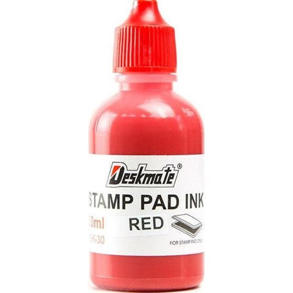 Deskmate Stamp Pad Refill Ink Bottle 30mL Red