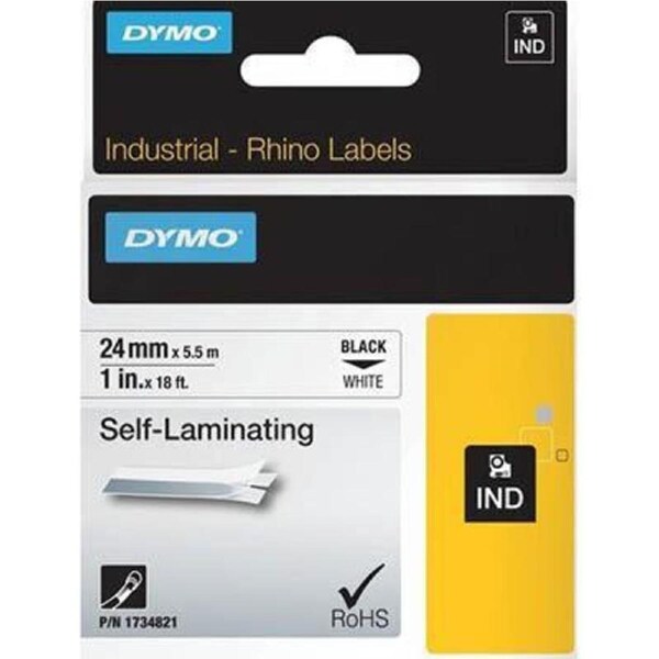 Dymo 1734821 Rhino Industrial Tape Self Laminating 24mm Black On White
