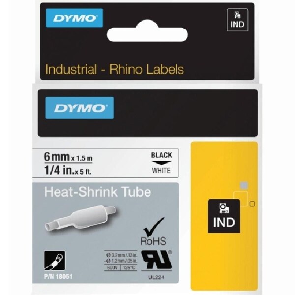 Dymo 18051 Rhino Industrial Heat Shrink Tubing 6mm Black On White