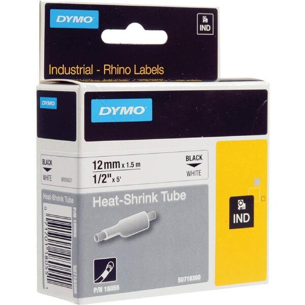 Dymo 18055 Rhino Industrial Heat Shrink Tube 12mm Black On White