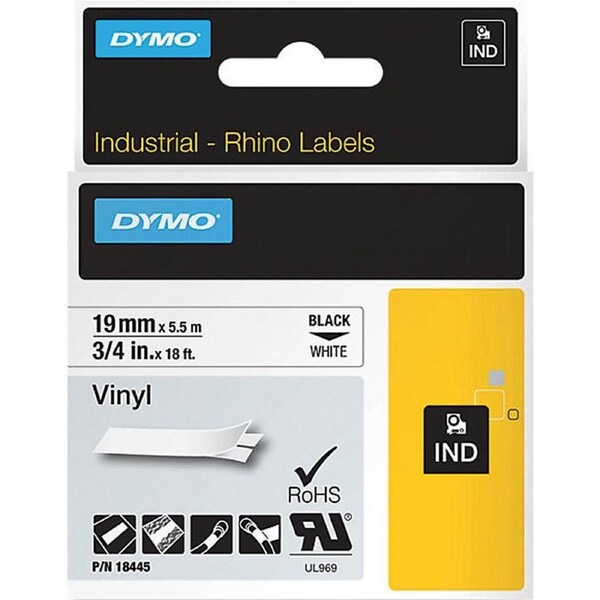 Dymo 18445 Rhino Industrial Tape Vinyl 19mm Black On White
