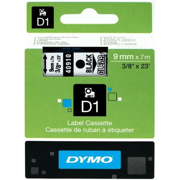 Dymo 40910 D1 Labelling Tape 9mmx7m Black On Clear