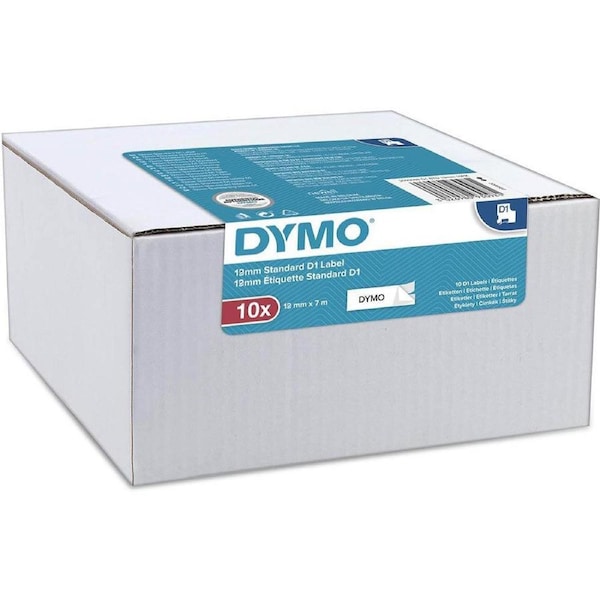 Dymo 45013 D1 Labelling Tape 12mmx7m Black On White Value Pack Box 10