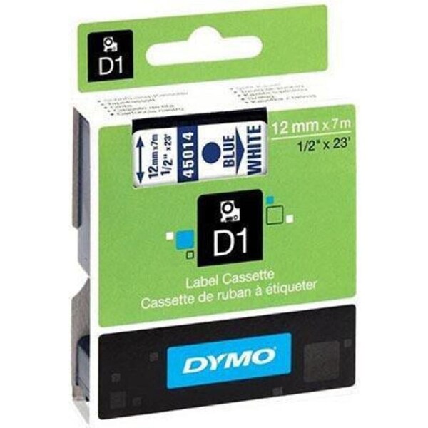 Dymo 45014 D1 Labelling Tape 12Mm X 7M Blue On White