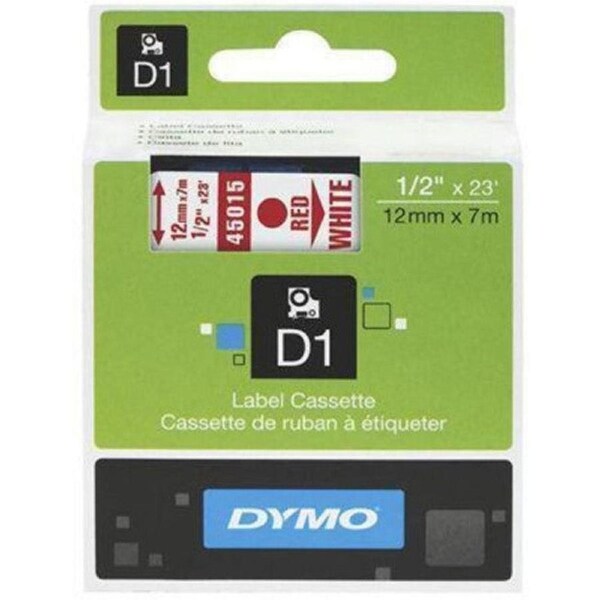 Dymo 45015 D1 Labelling Tape 12mmx7m Red On White