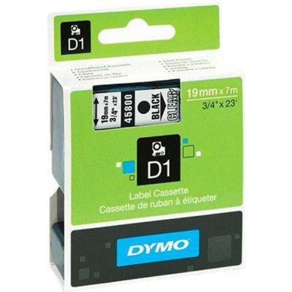 Dymo 45800 D1 Labelling Tape 19mmx7M Black On Clear