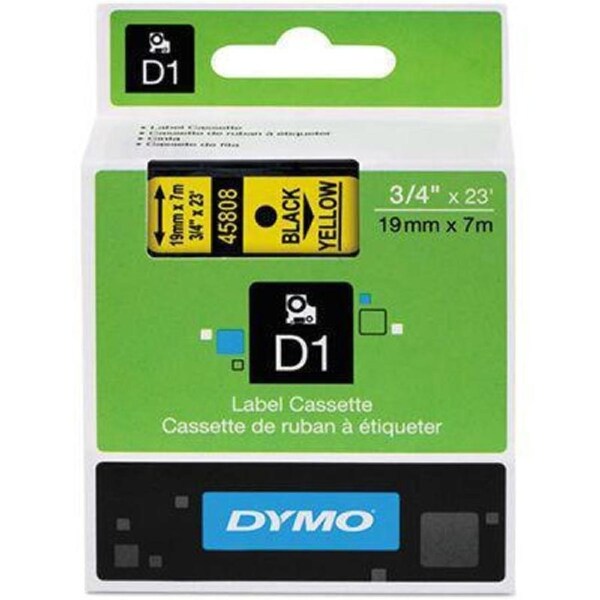 Dymo 45808 D1 Labelling Tape 19mmx7M Black On Yellow