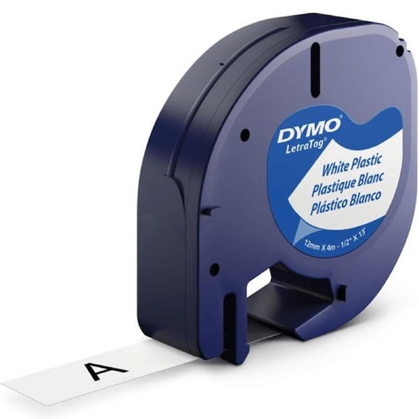 Dymo 91331 Letratag Plastic Labelling Tape Refill 12mm Black On White