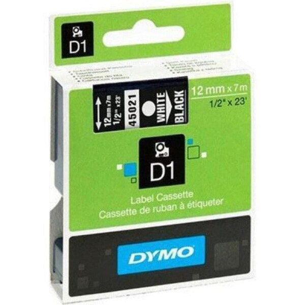 Dymo D1 Labelling Tape 12mmx7m White On Black 45021
