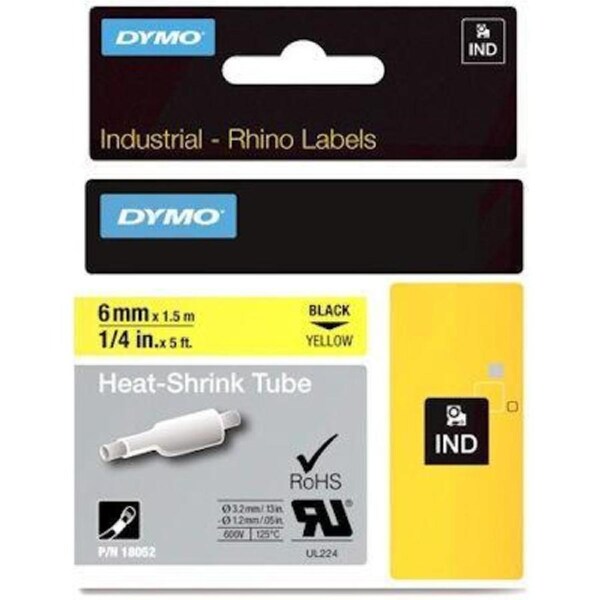 Dymo Rhino Industrial Heat Shrink Tubing 6mm Black On Yellow